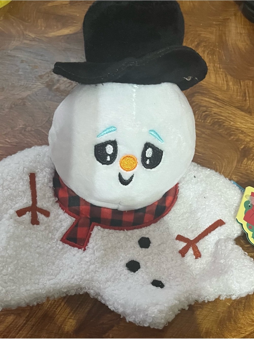 Barkbox Plush Snowman Lovey with Black Hat and Red Plaid Scarf